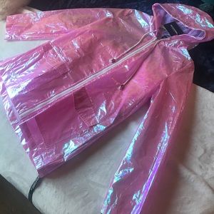 PrettyLittleThing Pink Holographic Raincoat